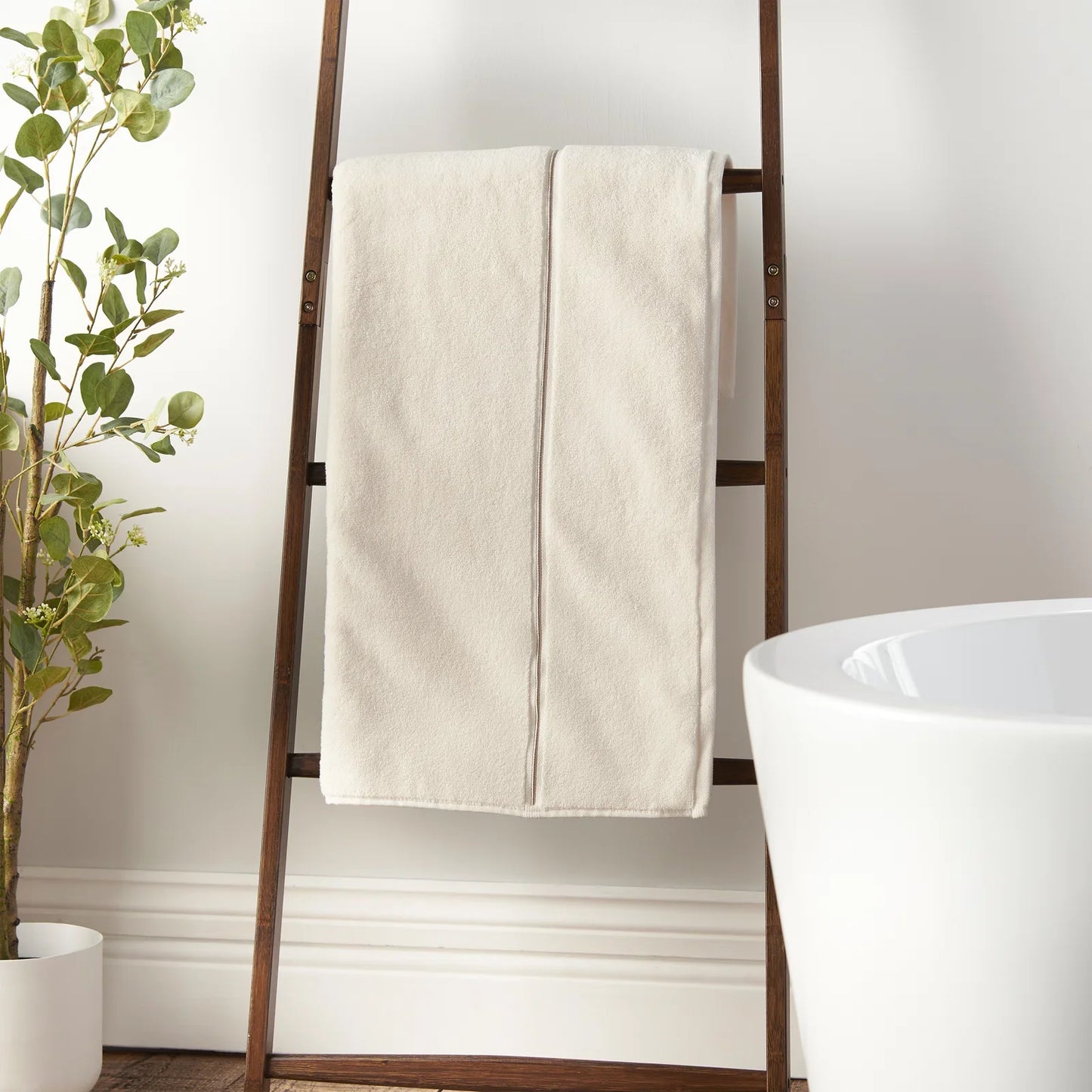 BIANCA : Zero Twist Satin Stitch Cotton Towel - Cream (Available in 3 Sizes)