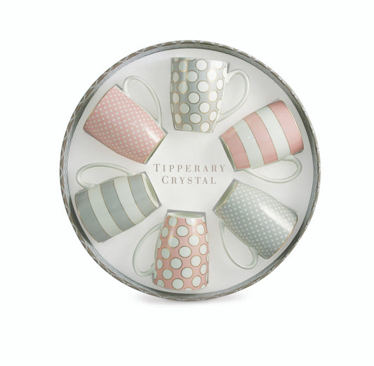 Set 6 Bone China Mugs - Spots & Stripes Party Pack