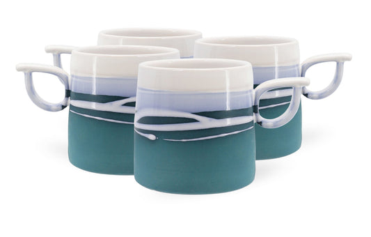 Paul Maloney Pottery Teal 4 Set Mugs