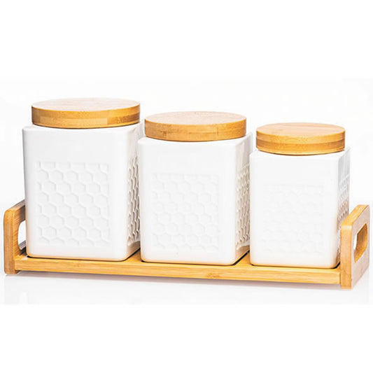 White Ceramic Cannister Set 3 Piece