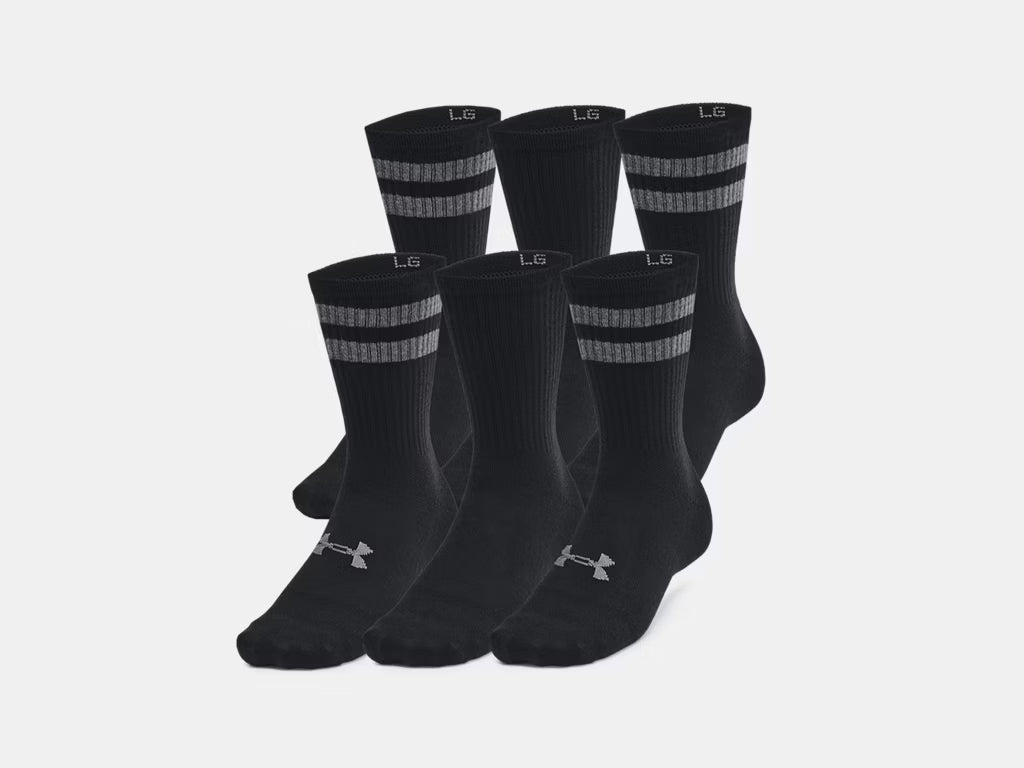 UA Essential Unisex 6-Pack Crew Socks BLACK