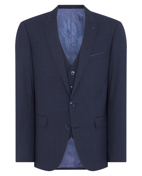 Remus Uomo 3 Piece Check Suit Navy