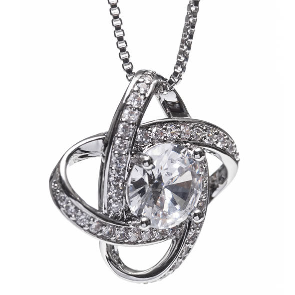 Silver Interlocking Diamond Ring with Stone Pendant