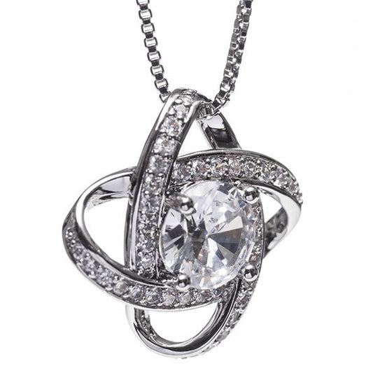 Silver Interlocking Diamond Ring with Stone Pendant
