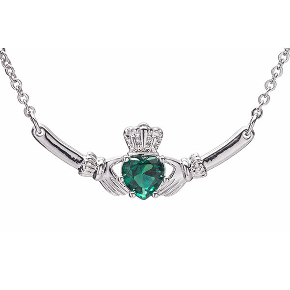 Silver Claddagh Pendant with Green Diamond