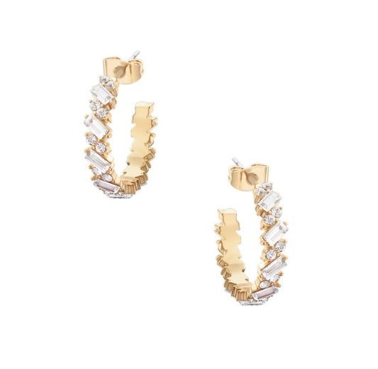 TC HOOP EARRINGS EMERALD CUT CRYSTALS GOLD