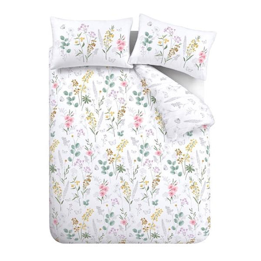 Catherine Lansfield Emilia Floral White Quilt Duvet Set