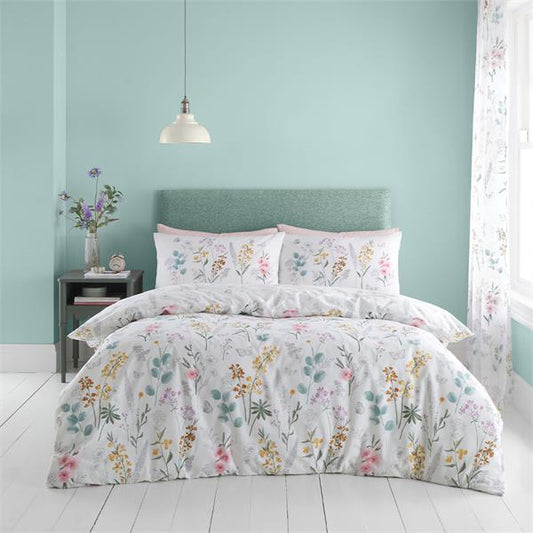 Catherine Lansfield Emilia Floral White Quilt Duvet Set