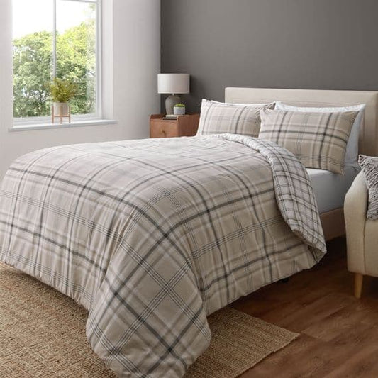 Catherine Lansfield Kelso Check Natural Duvet Cover Set